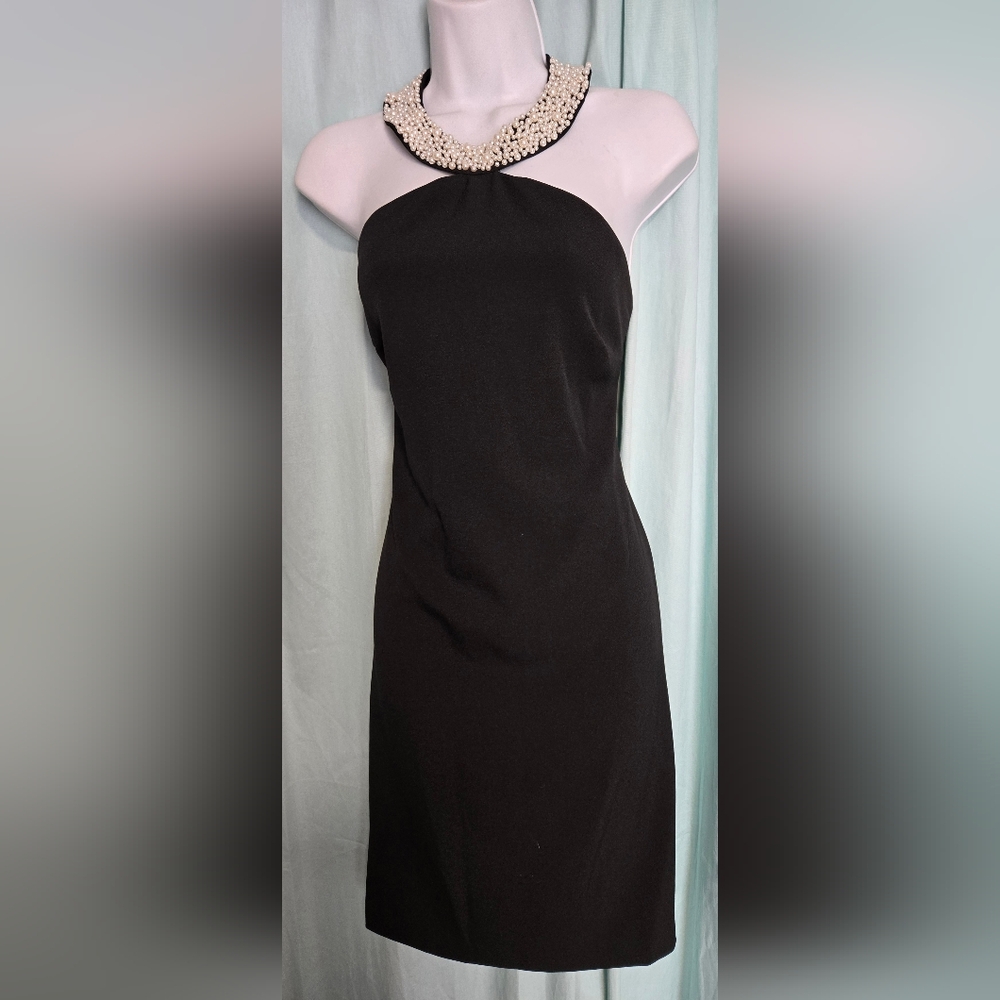 Karl Lagerfeld Black Halter Sheath Dress Cocktail